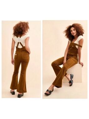 Free People Lee Corduroy Flared Overalls in Brown